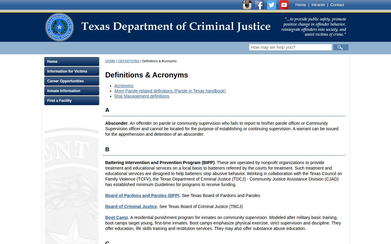 TDCJ definitions for projected release dates
