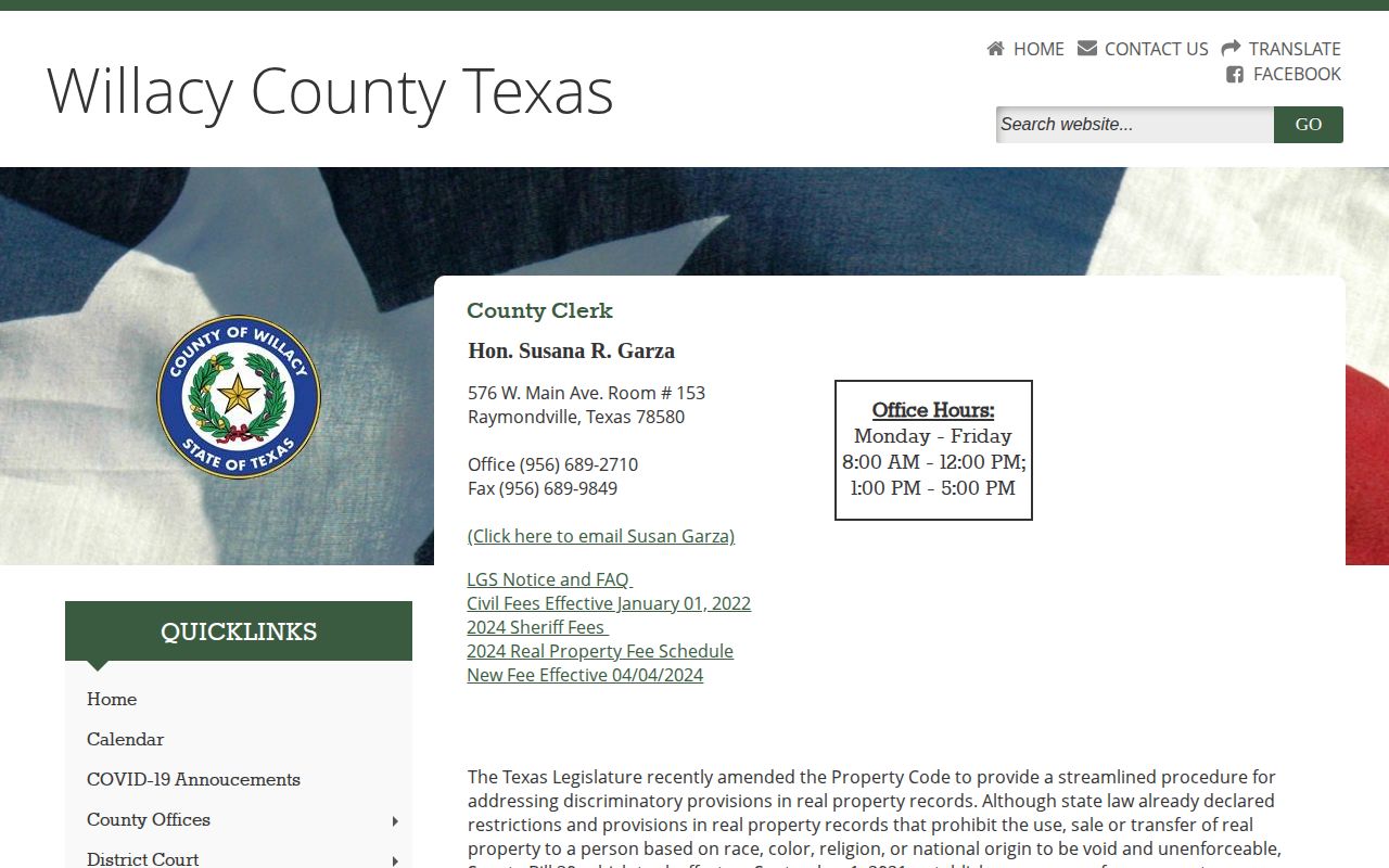 Official Willacy County Clerk records and contact page