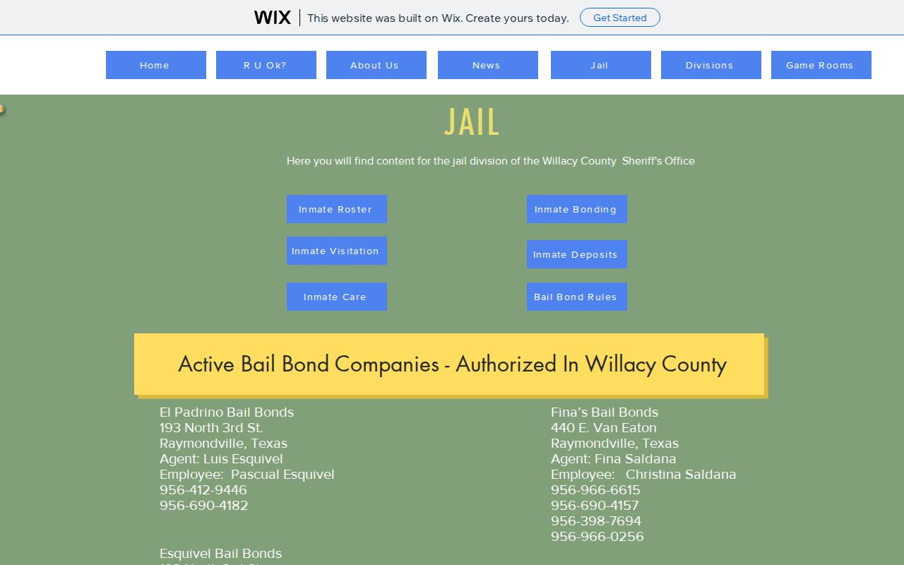 Willacy County 24-hour release records source on the WCSO jail page